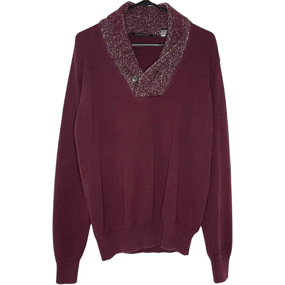 Sean John Mens Sweater Medium Purple Cotton Knit Shawl Neck Long Sleeve Pullover